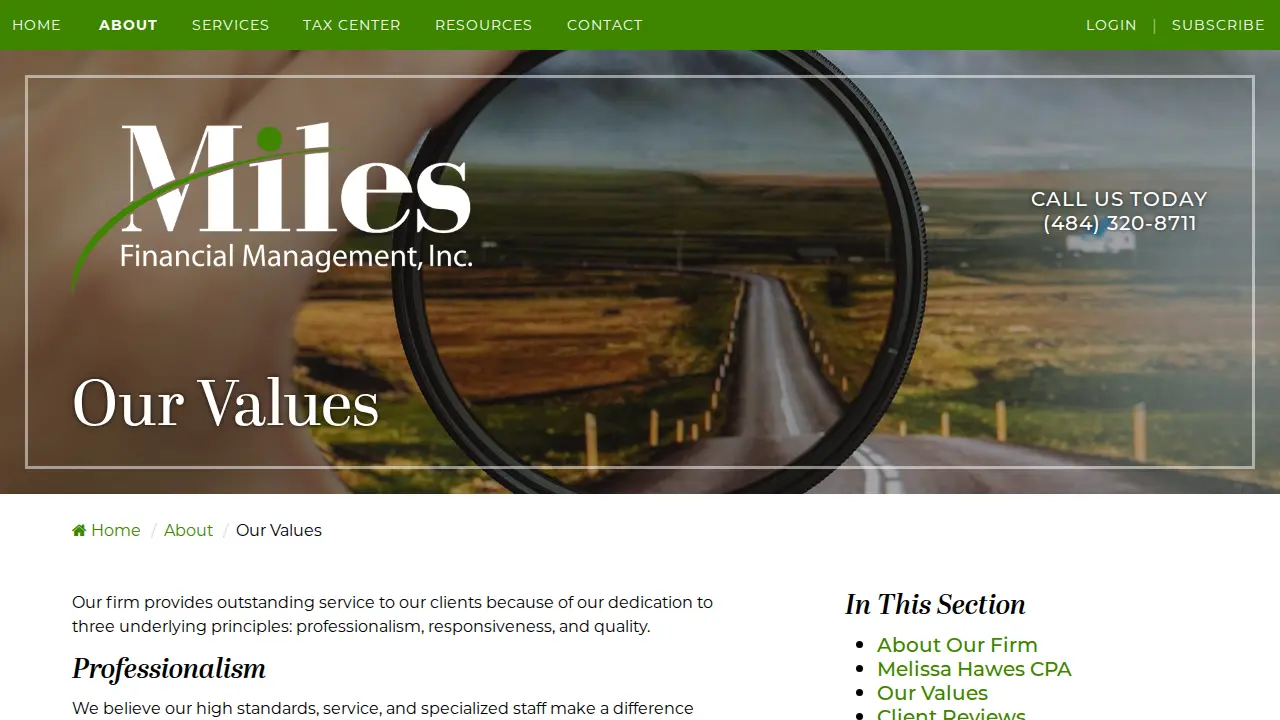 Miles Financial Management page