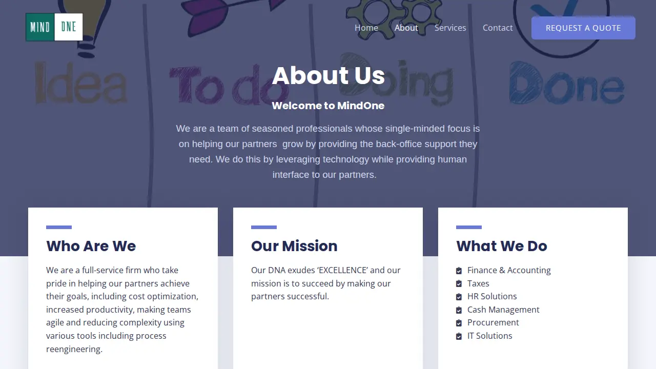 Mind One Consulting page