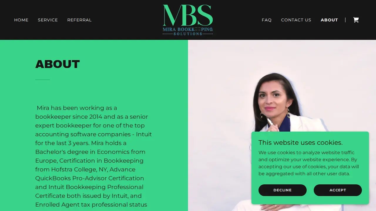 Mira Bookkeeping Solutions page