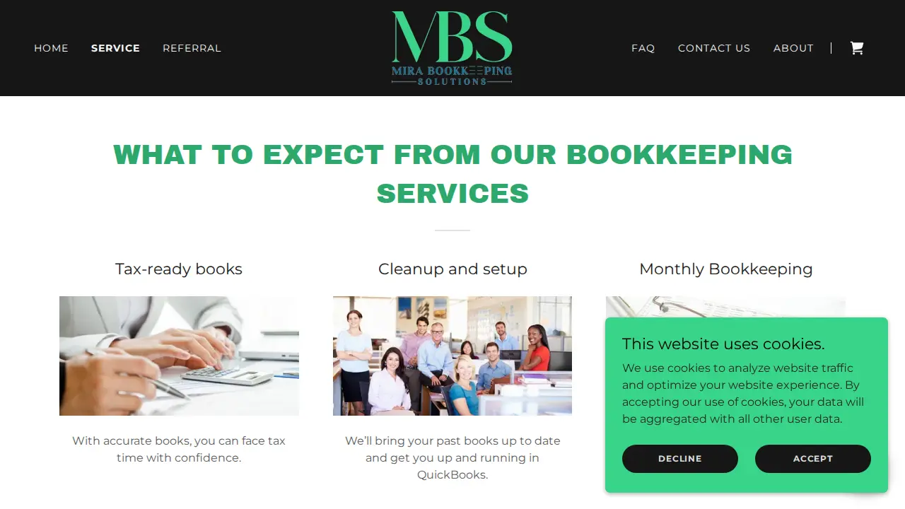 Mira Bookkeeping Solutions page