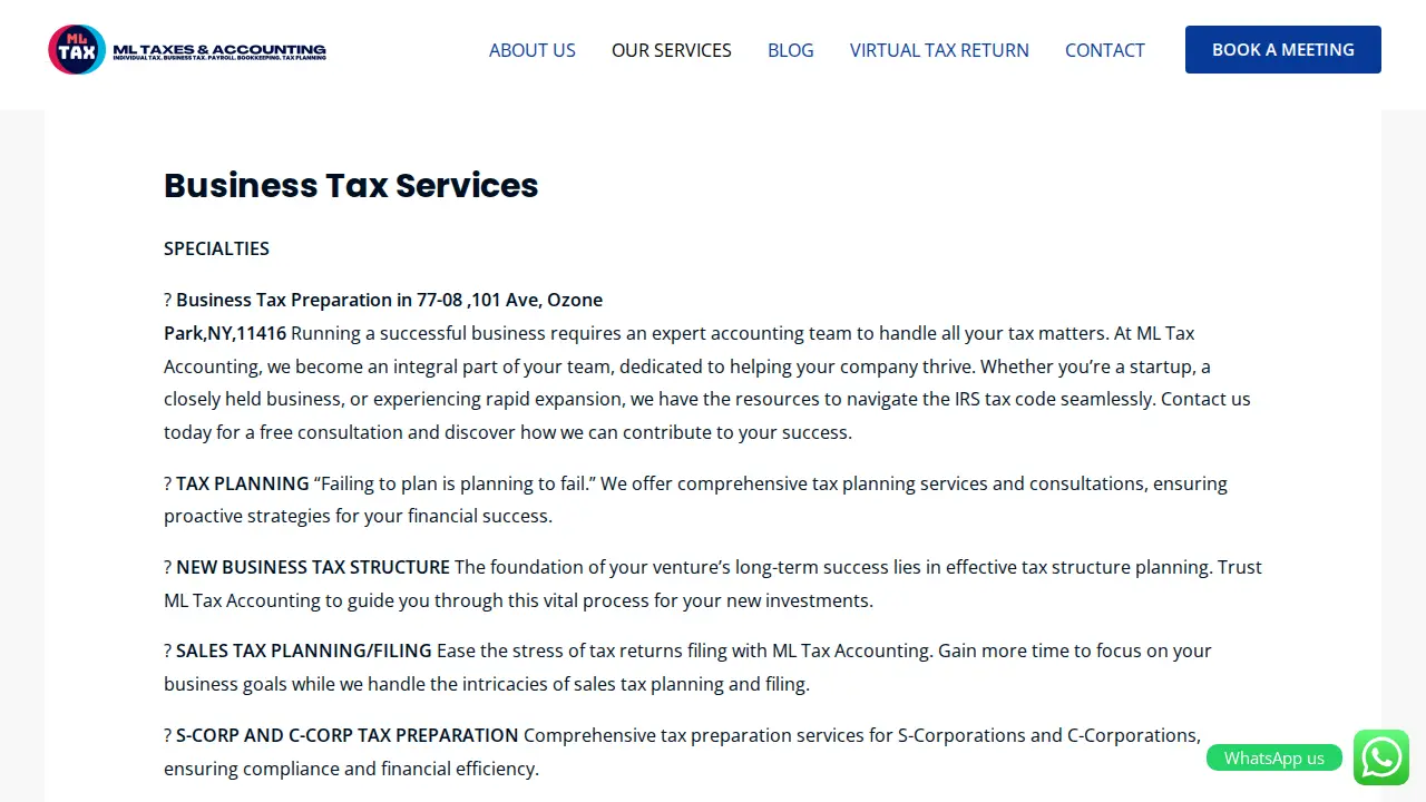 ML TAX & MULTISERVICE page