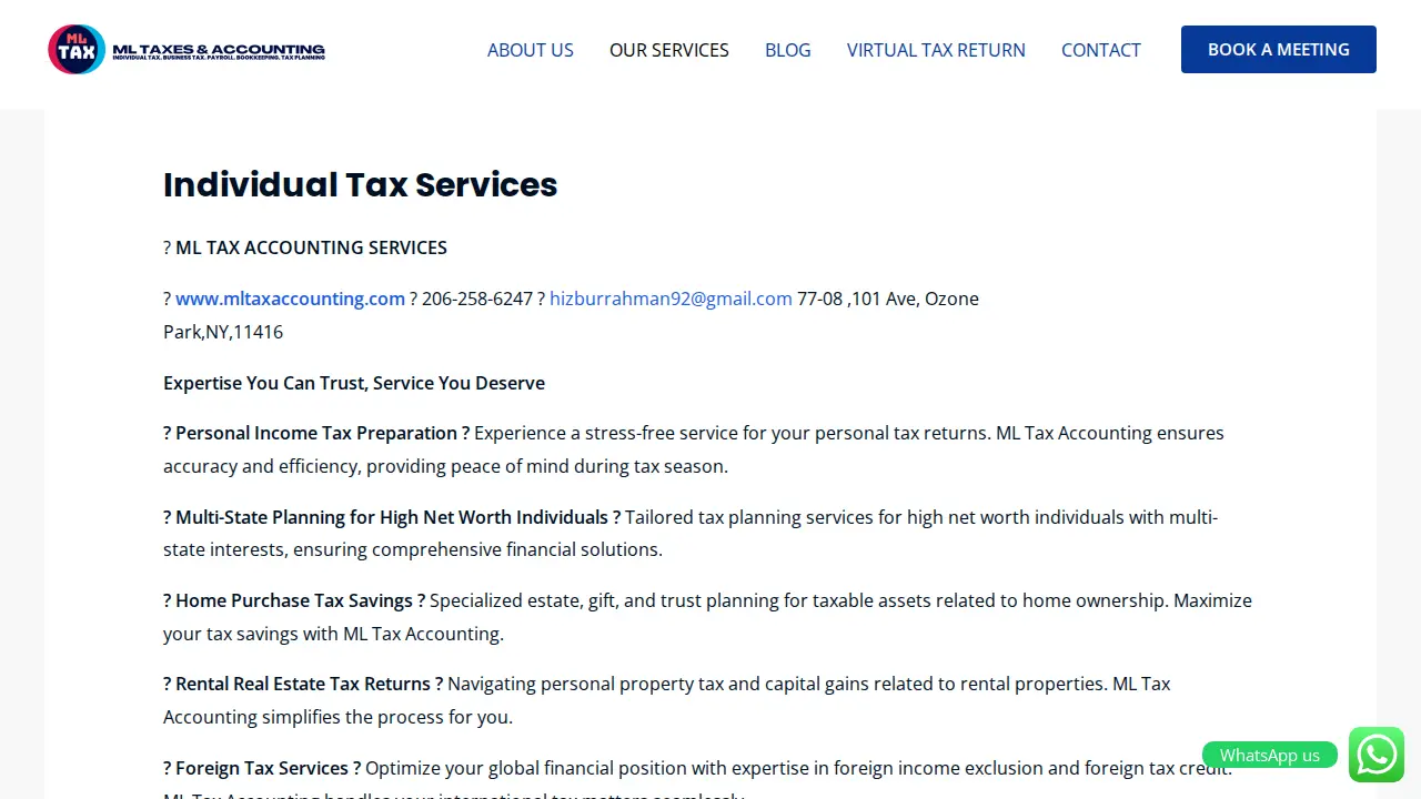 ML TAX & MULTISERVICE page