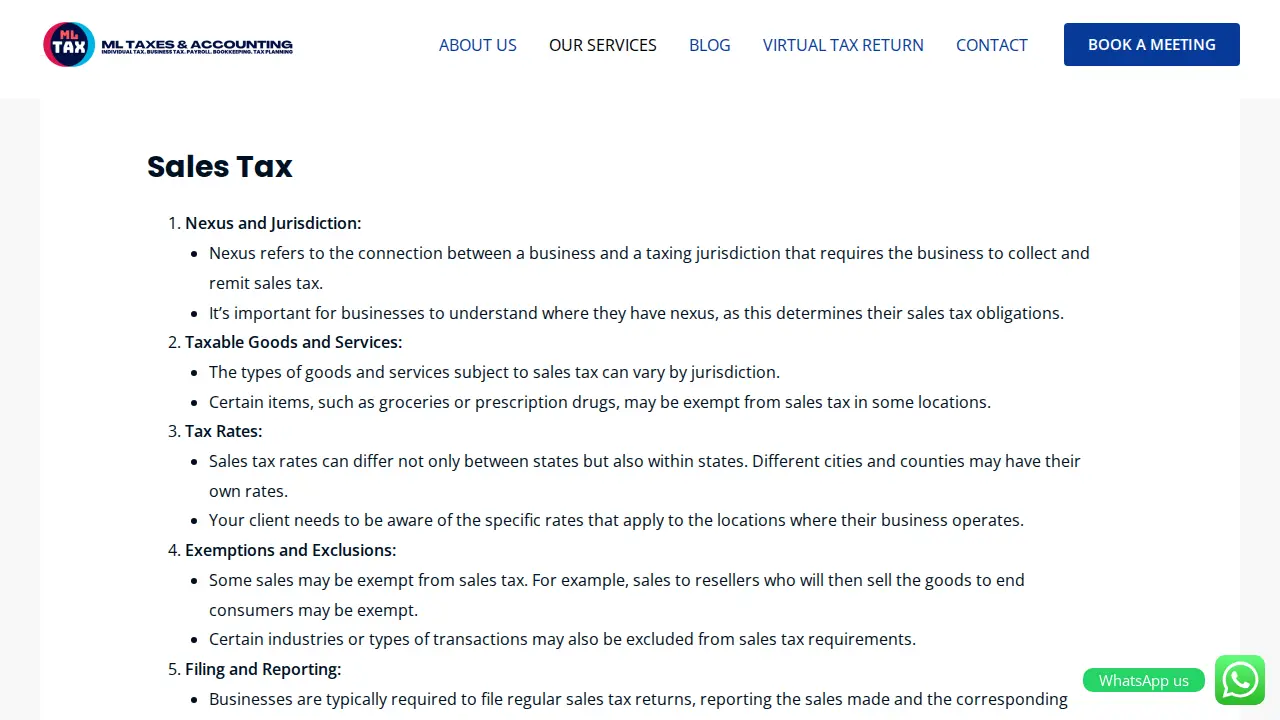 ML TAX & MULTISERVICE page