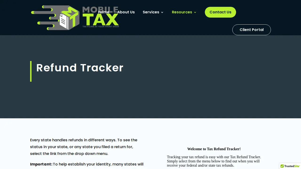 Mobile Tax page