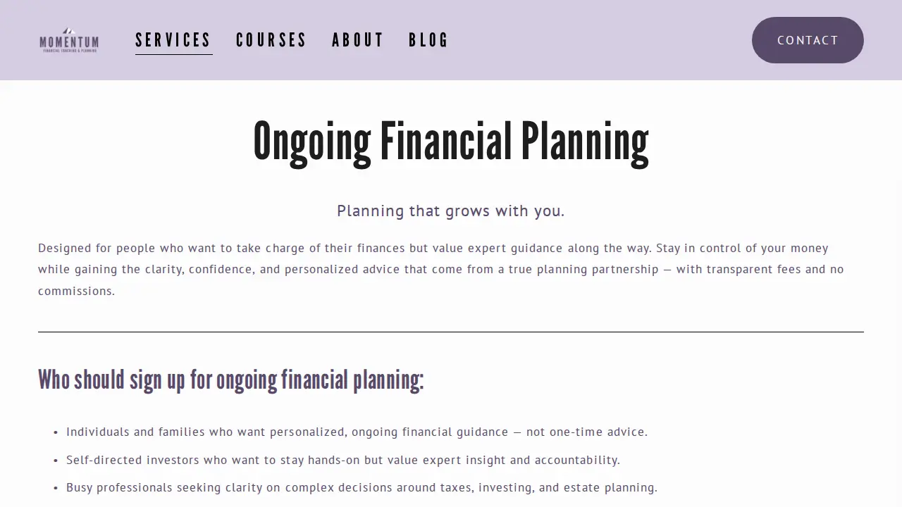Momentum Financial Planning LLC page