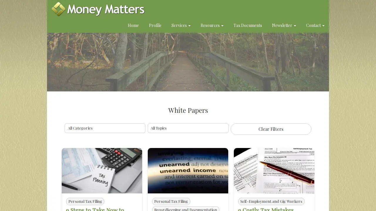 Money Matters page