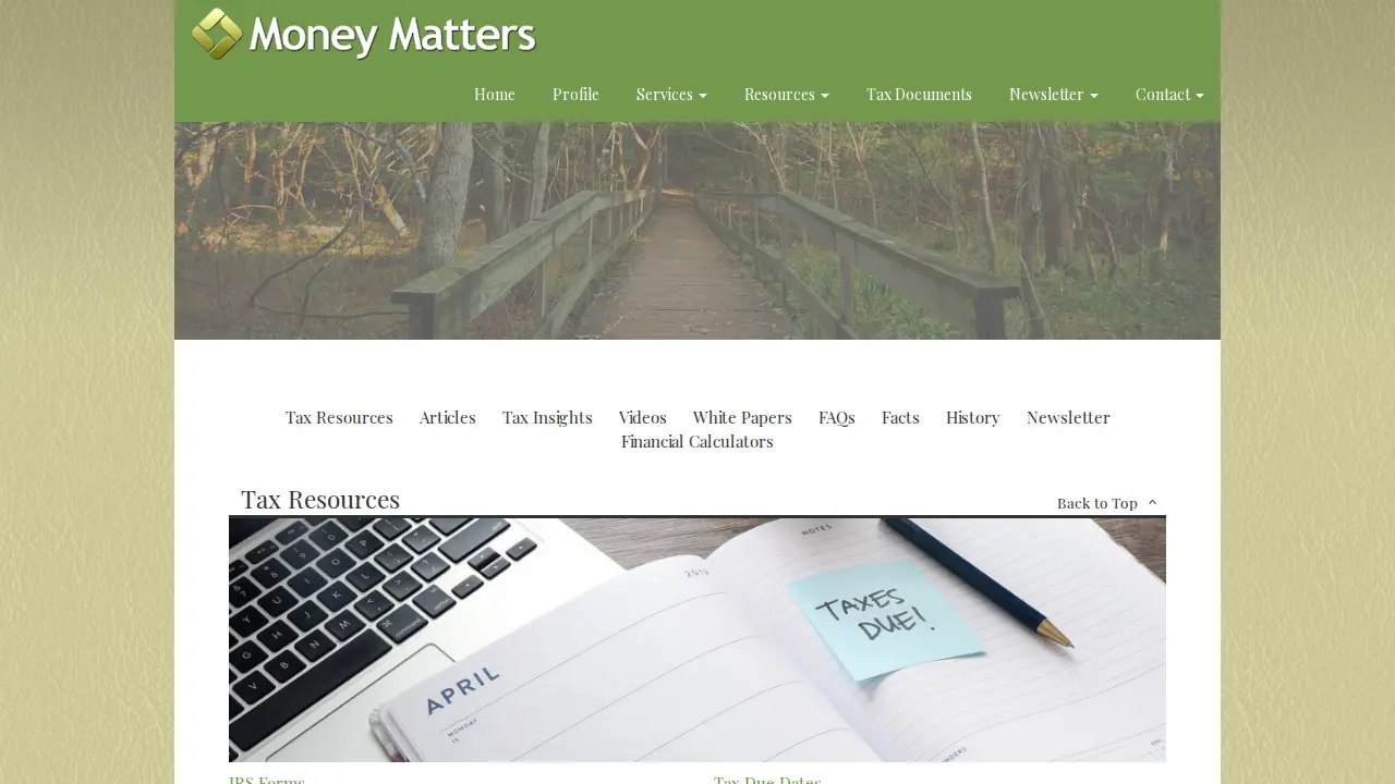 Money Matters page