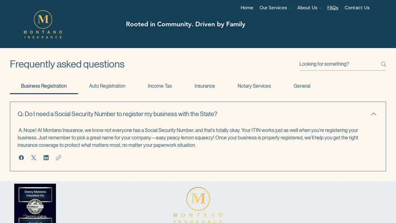 Donny Montano Insurance and Auto Tag page