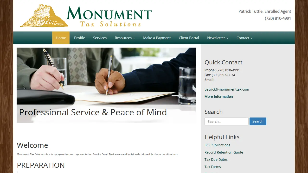 Monument Tax Solutions website