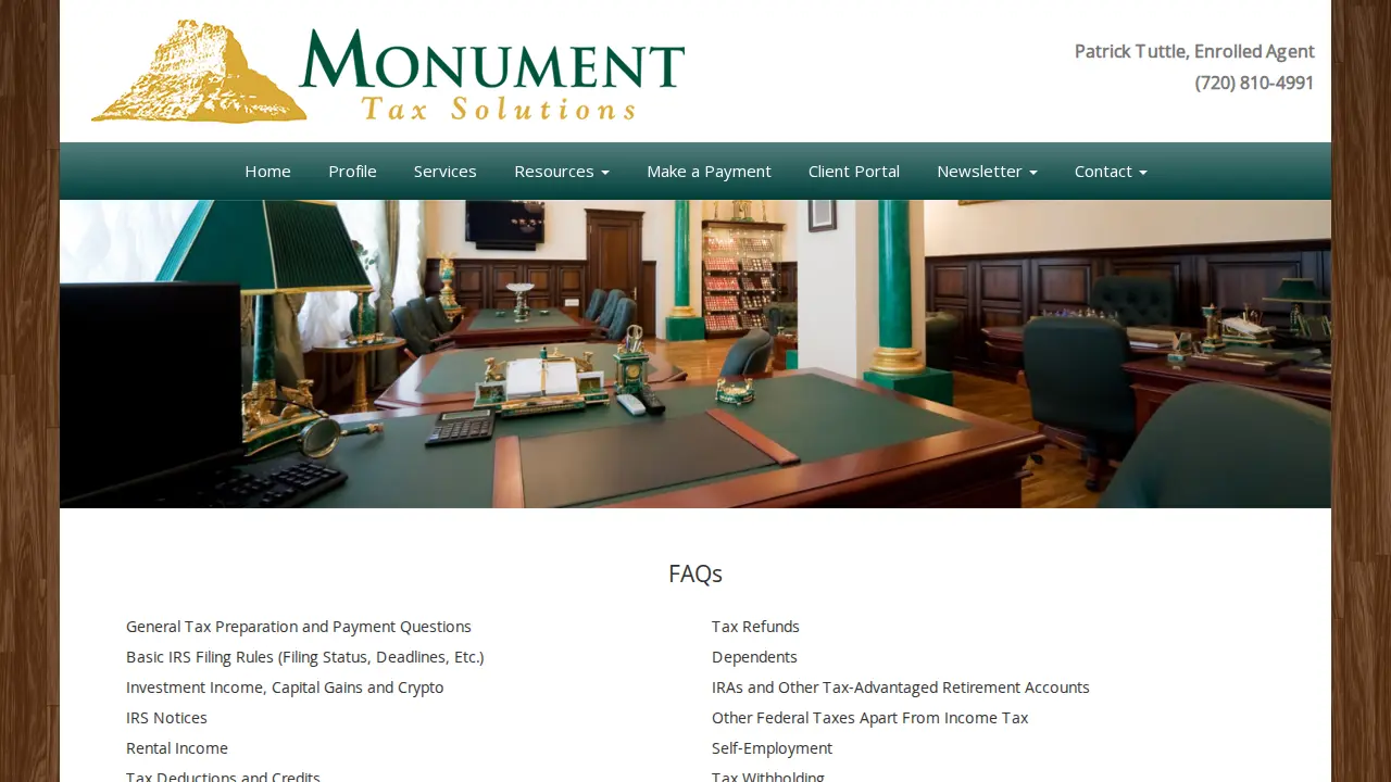 Monument Tax Solutions page