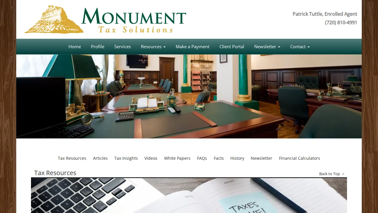 Monument Tax Solutions page