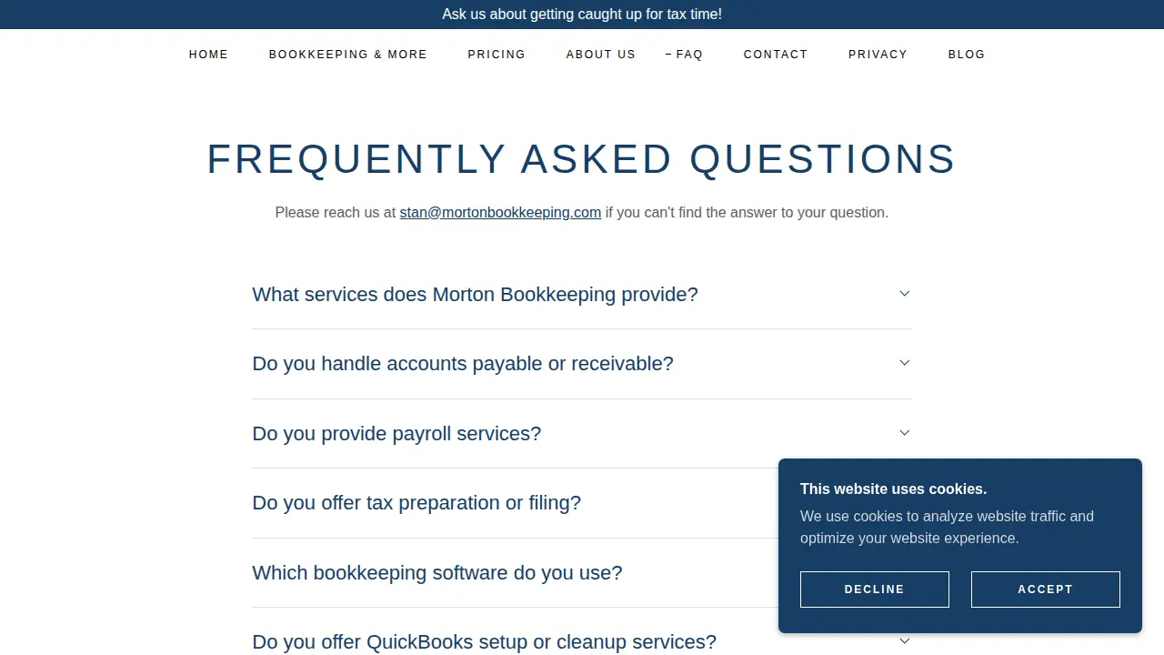 Morton Bookkeeping Services page