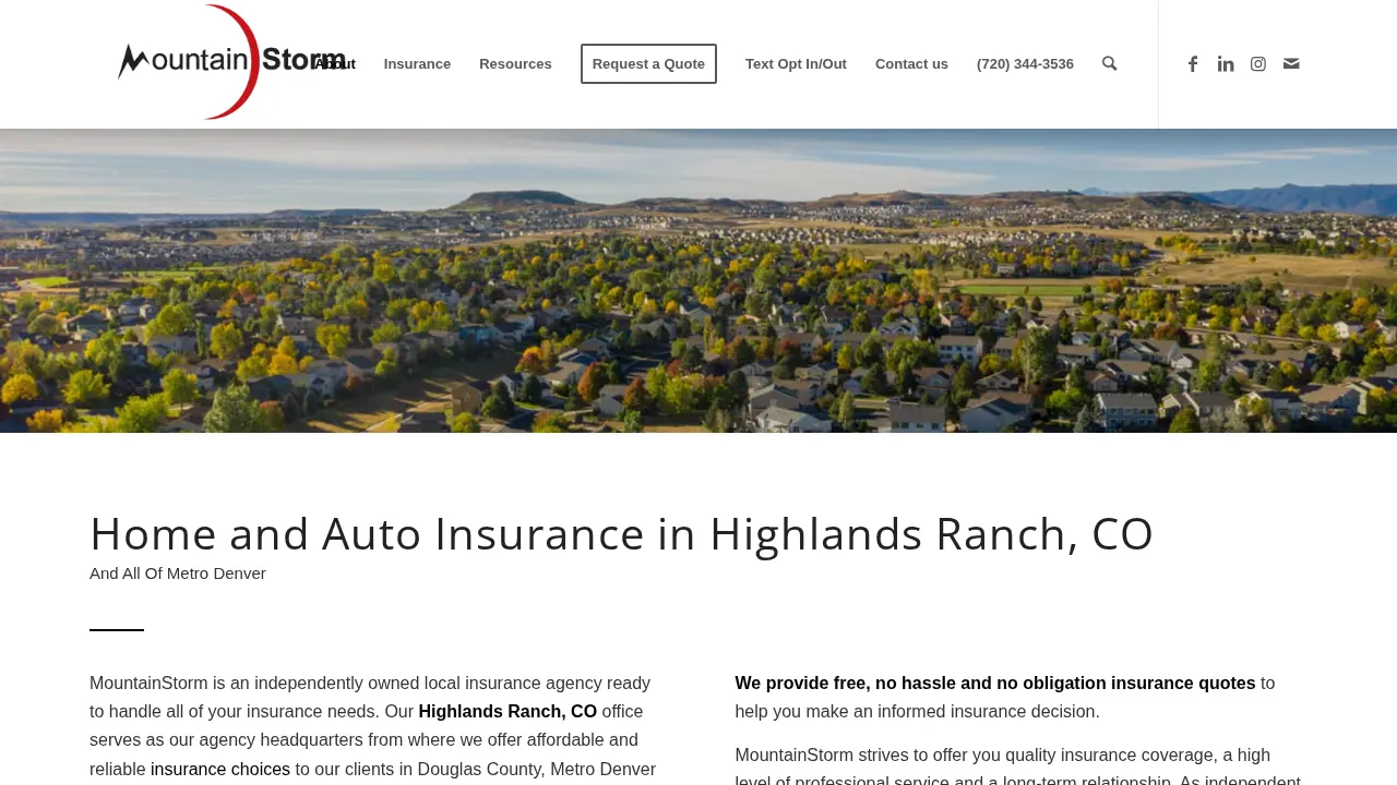 MountainStorm Insurance Agency page