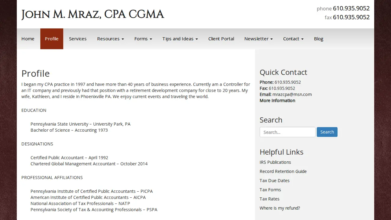 John M. Mraz, CPA CGMA page