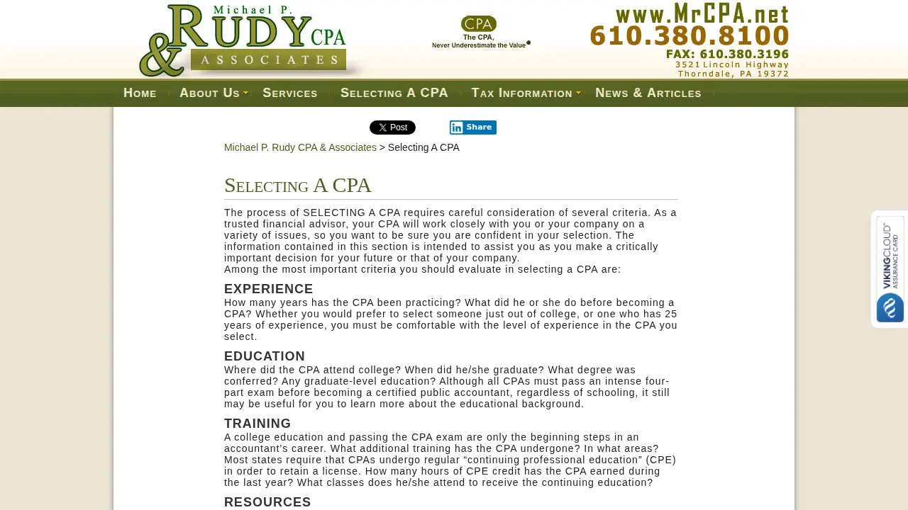 Michael P. Rudy, CPA & Associates page