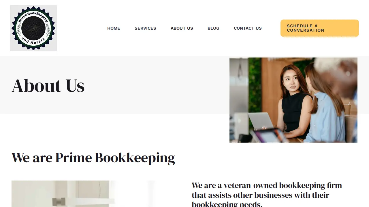 Prime Bookkeeping and Notary page