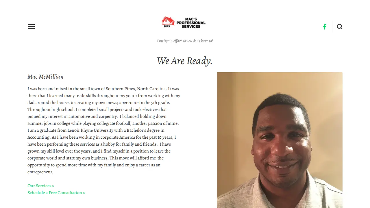Mac's Professional Services page