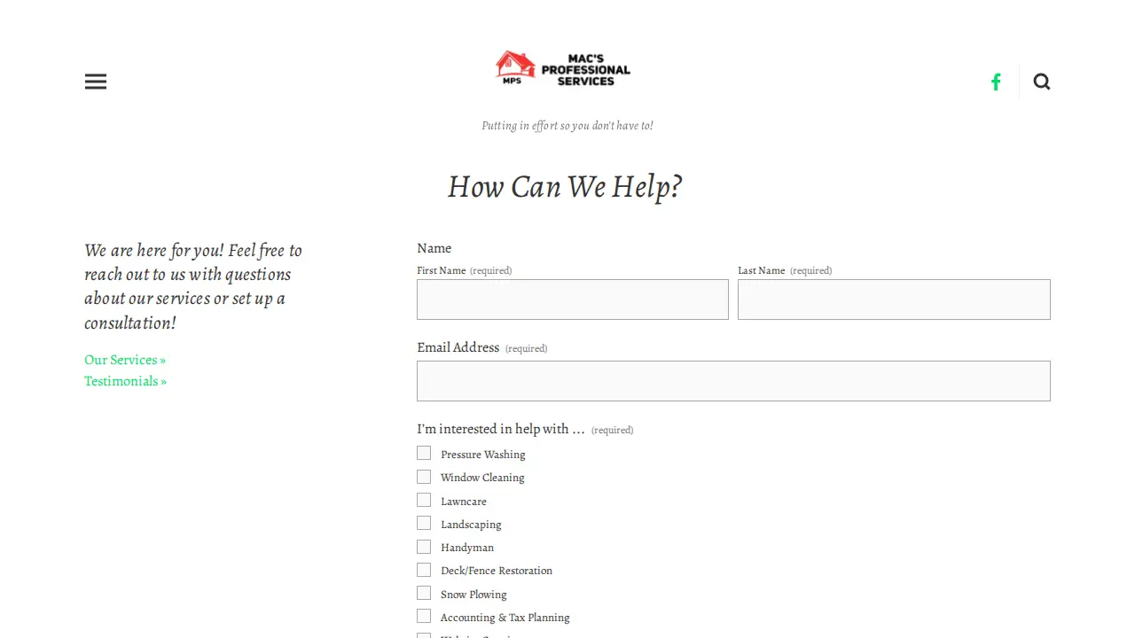 Mac's Professional Services page