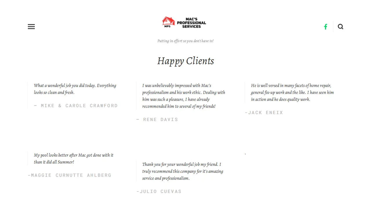 Mac's Professional Services page