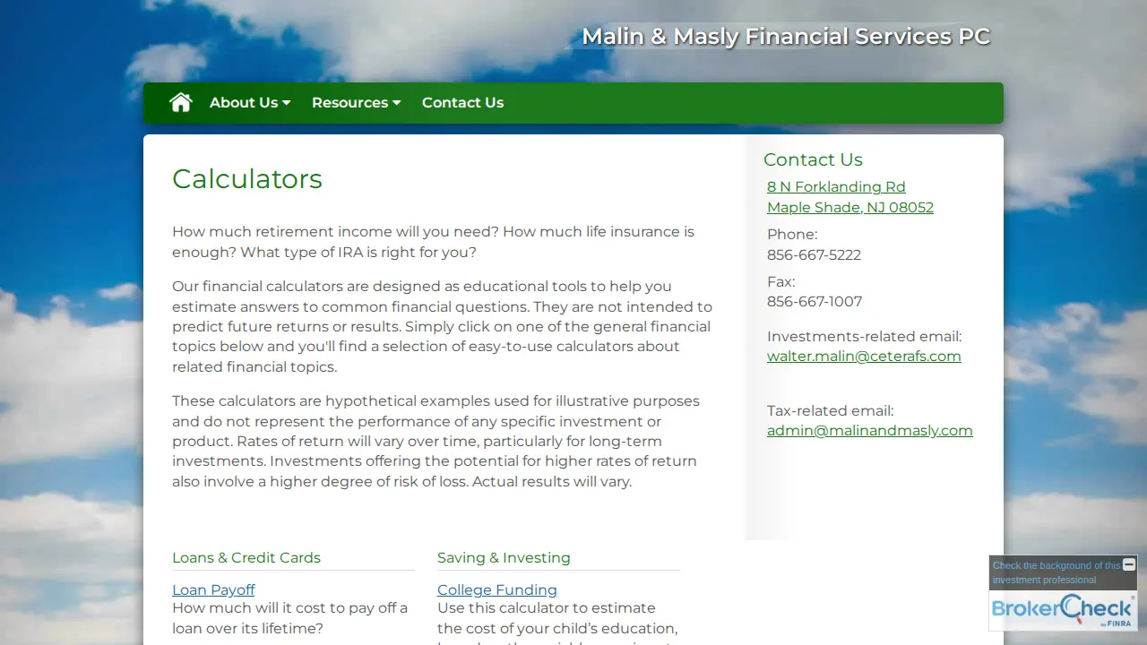 Malin & Masly Financial Services PC page