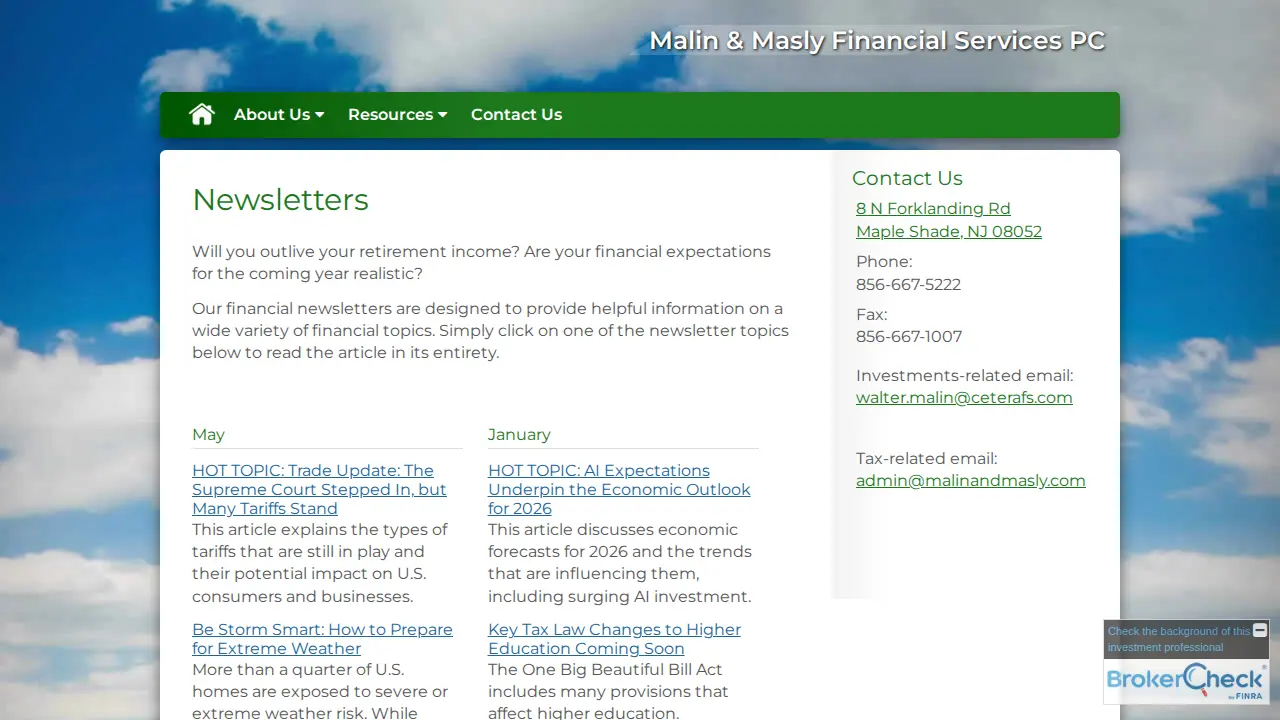 Malin & Masly Financial Services PC page