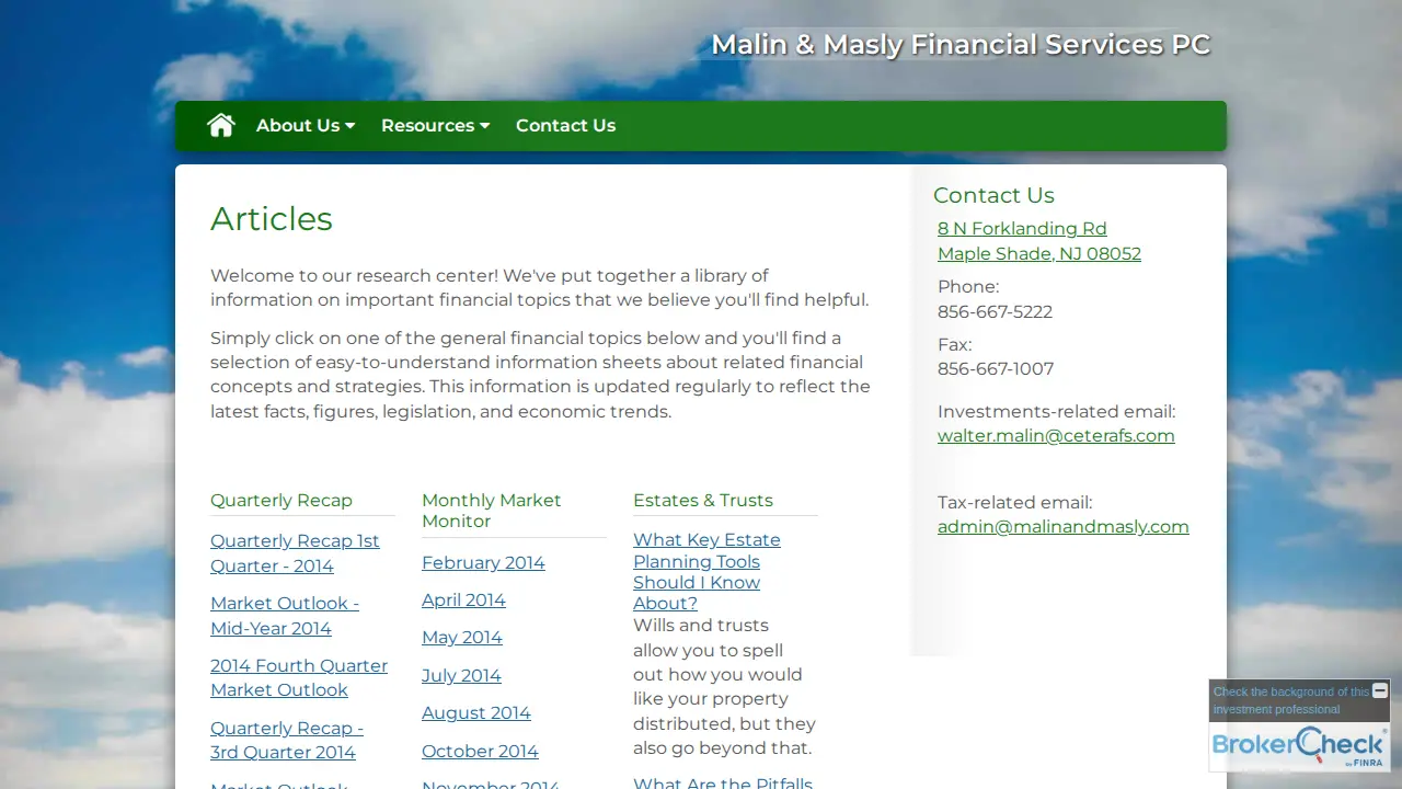 Malin & Masly Financial Services PC page