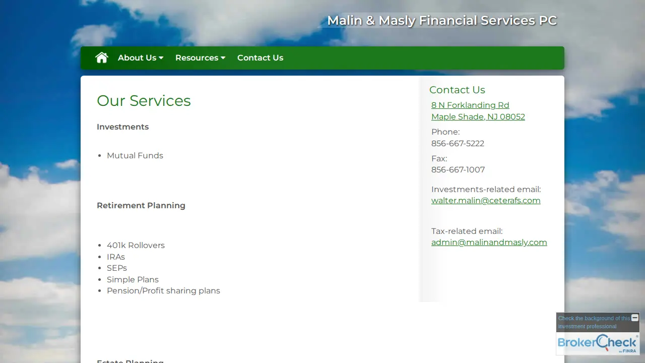 Malin & Masly Financial Services PC page