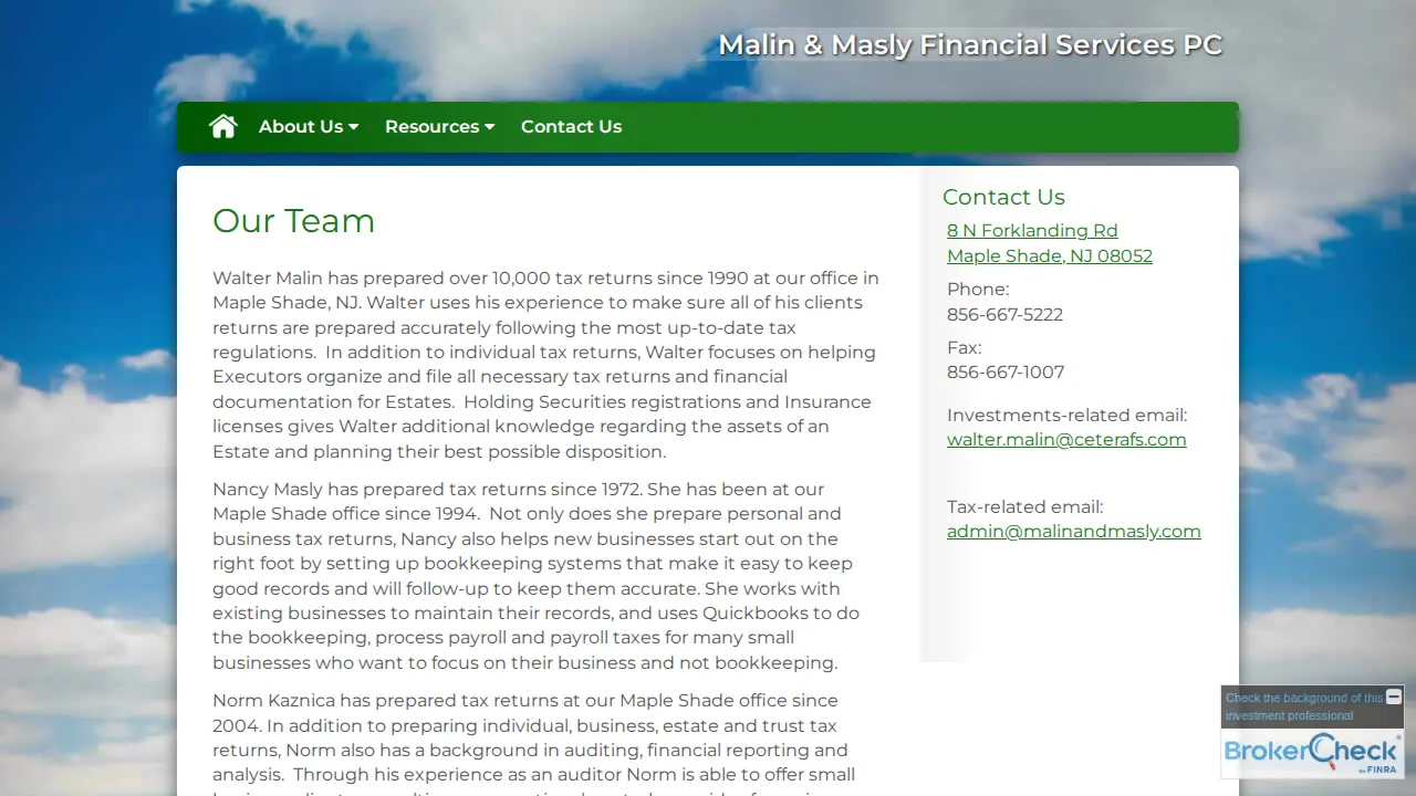 Malin & Masly Financial Services PC page