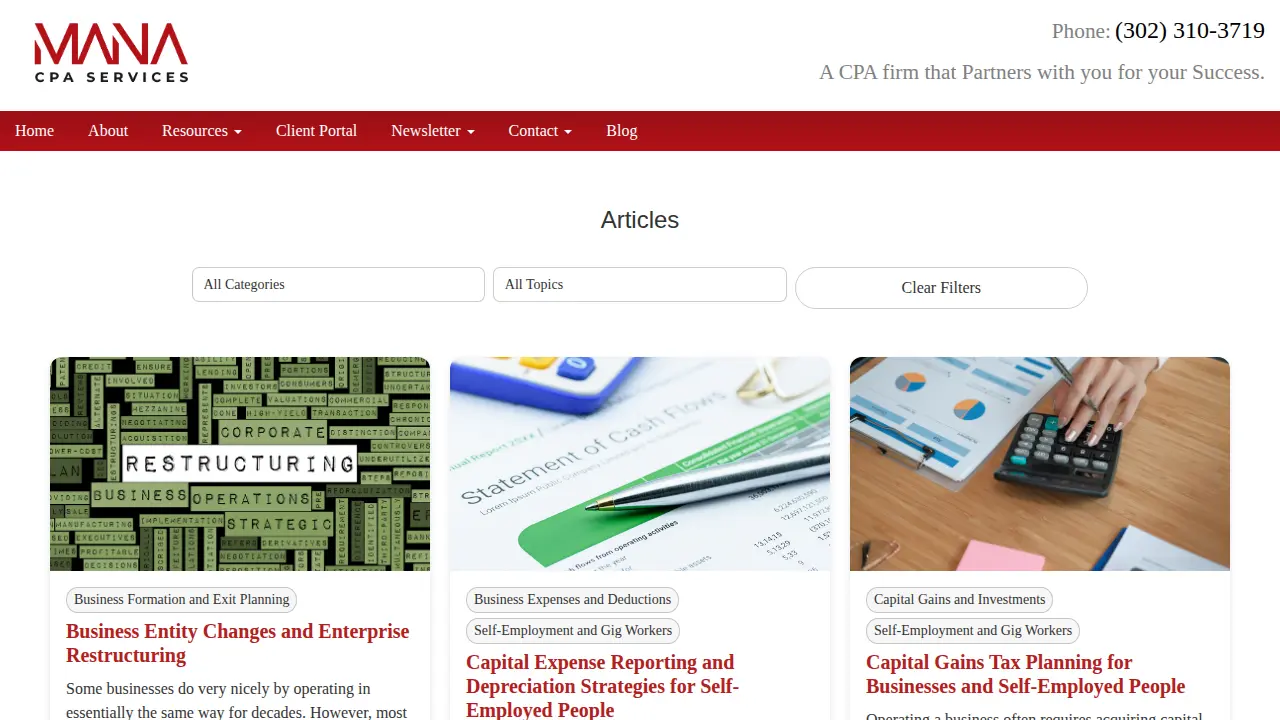 MANA CPA Services page