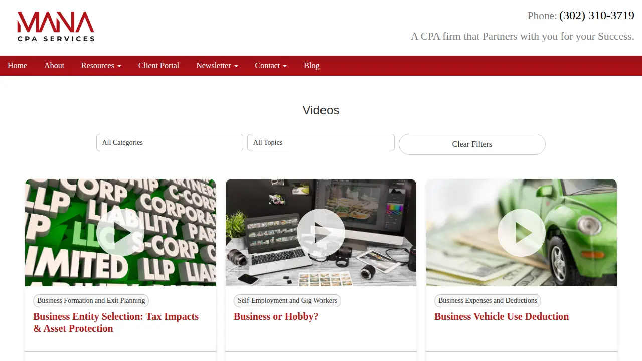 MANA CPA Services page