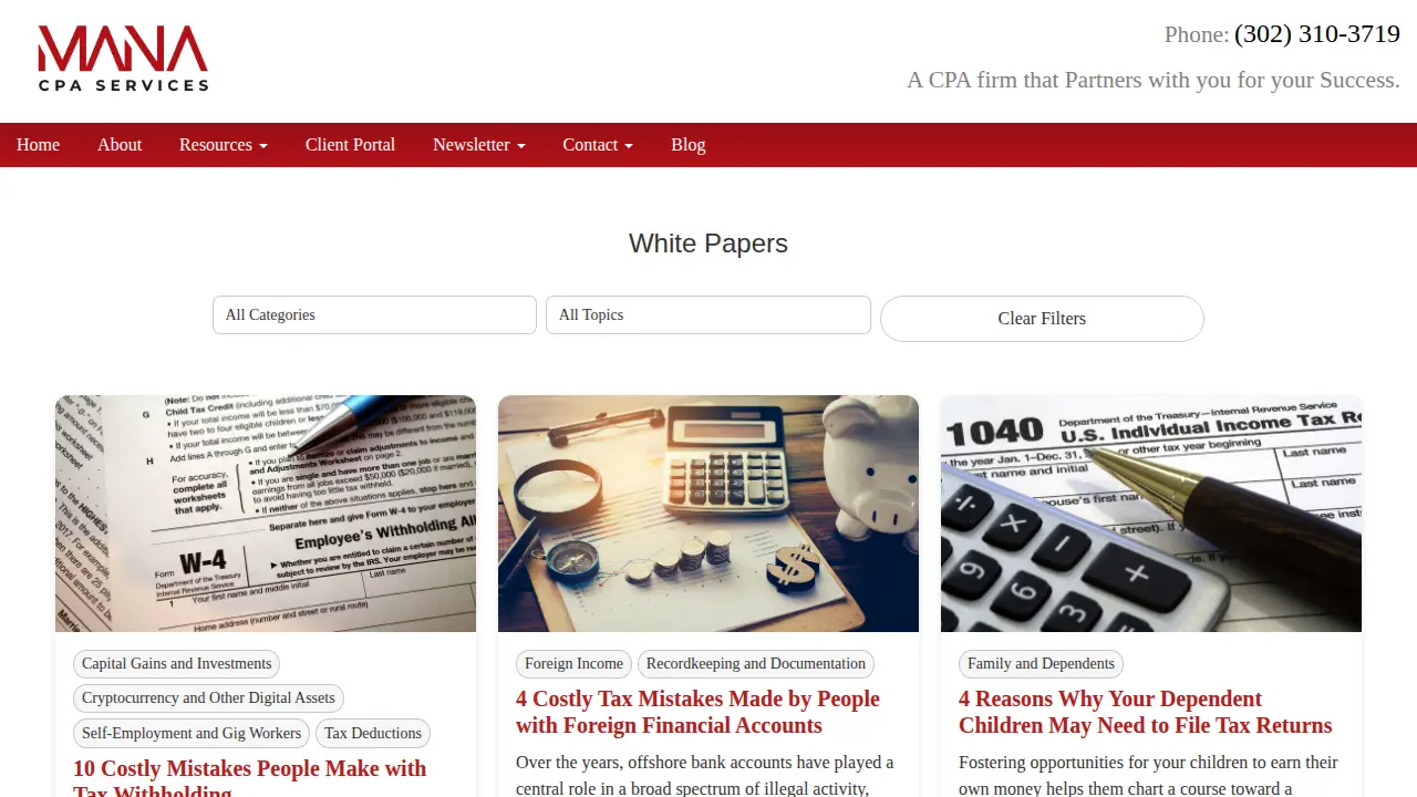 MANA CPA Services page