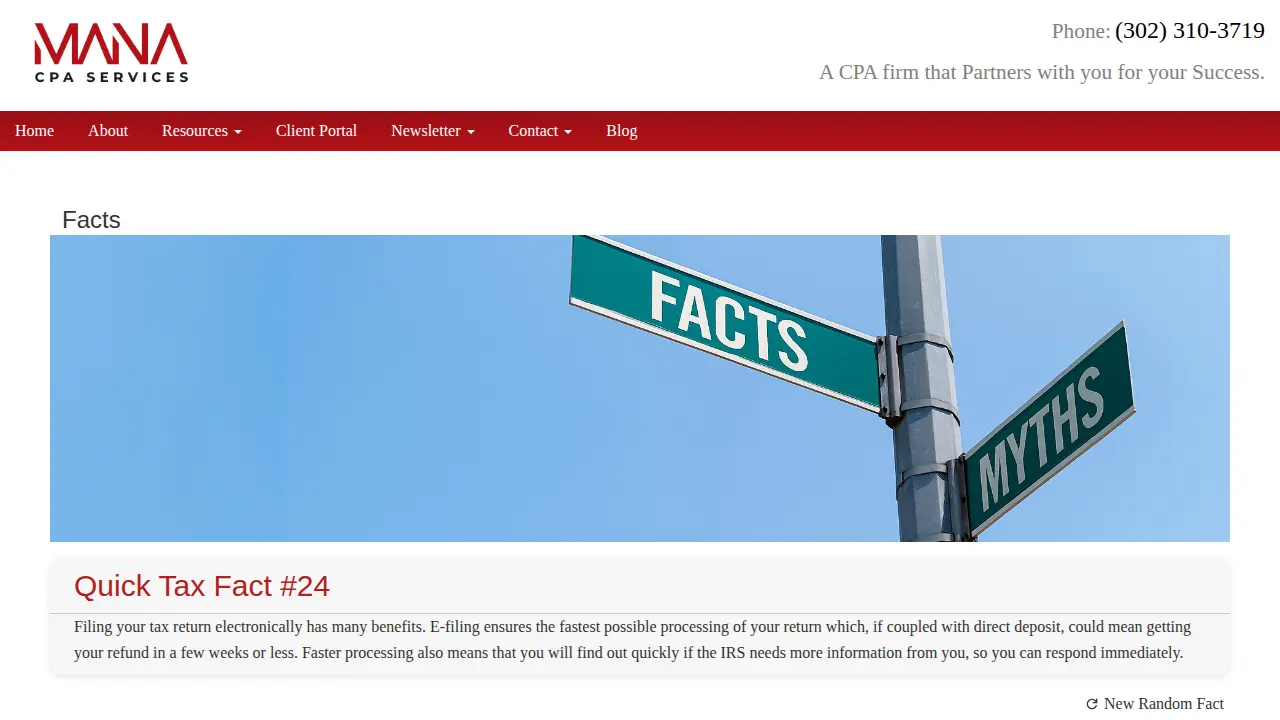 MANA CPA Services page