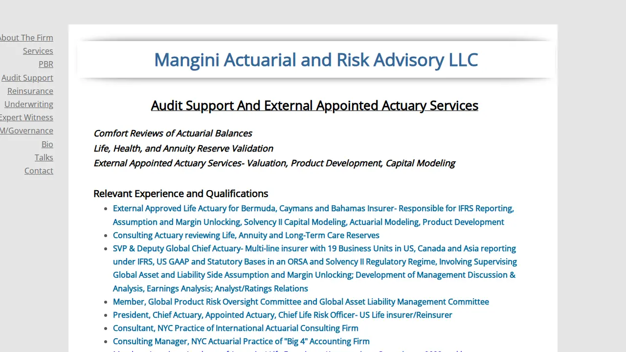Mangini Actuarial page