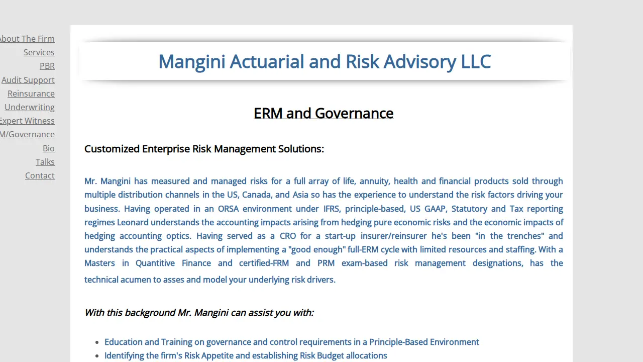 Mangini Actuarial page