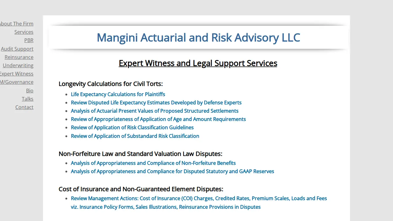 Mangini Actuarial page
