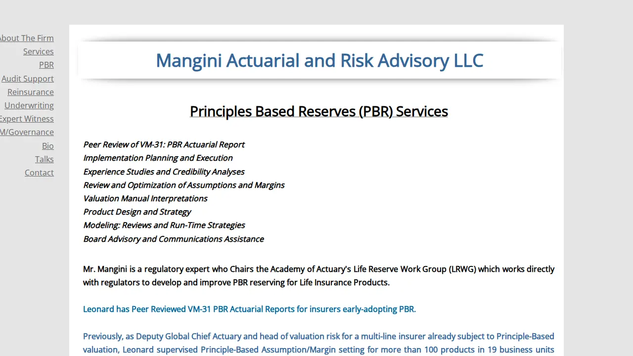 Mangini Actuarial page