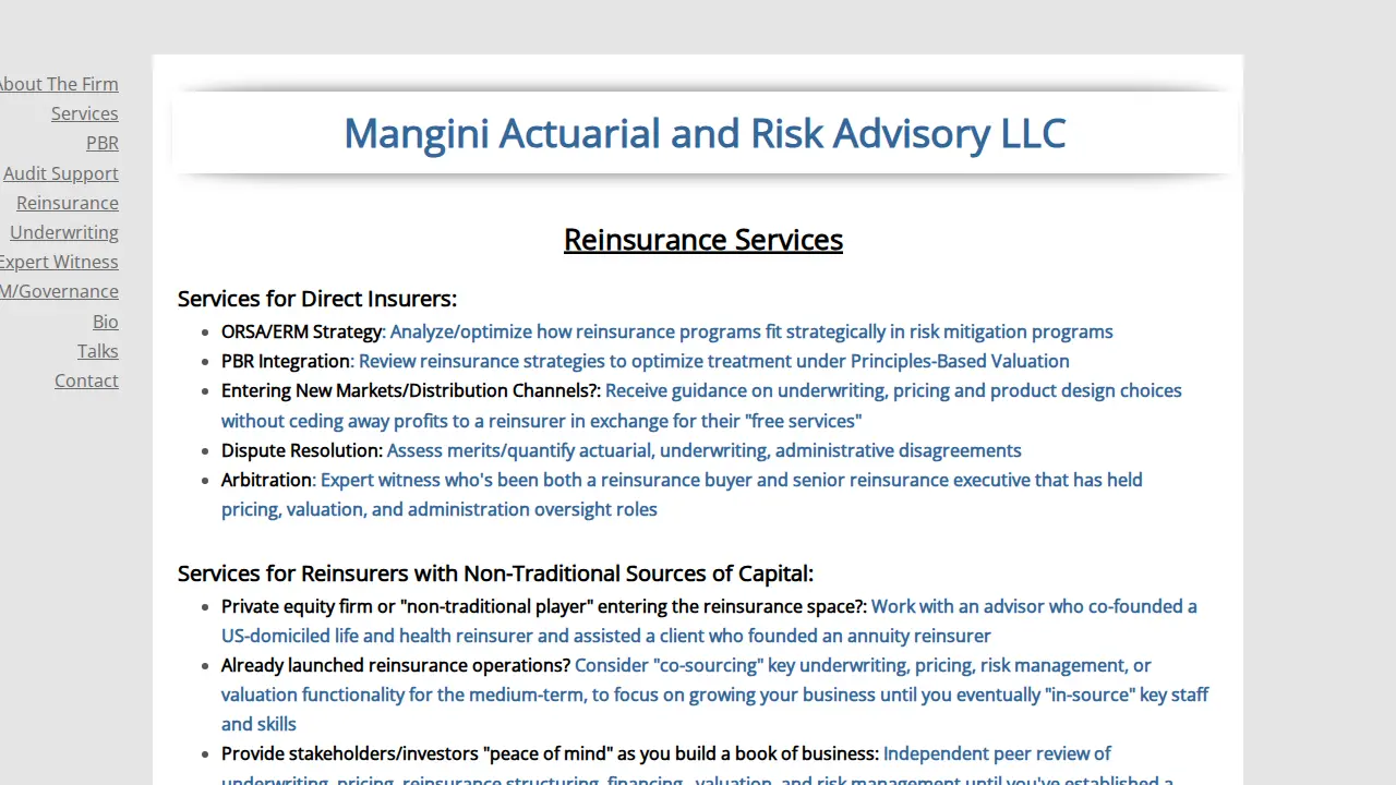 Mangini Actuarial page