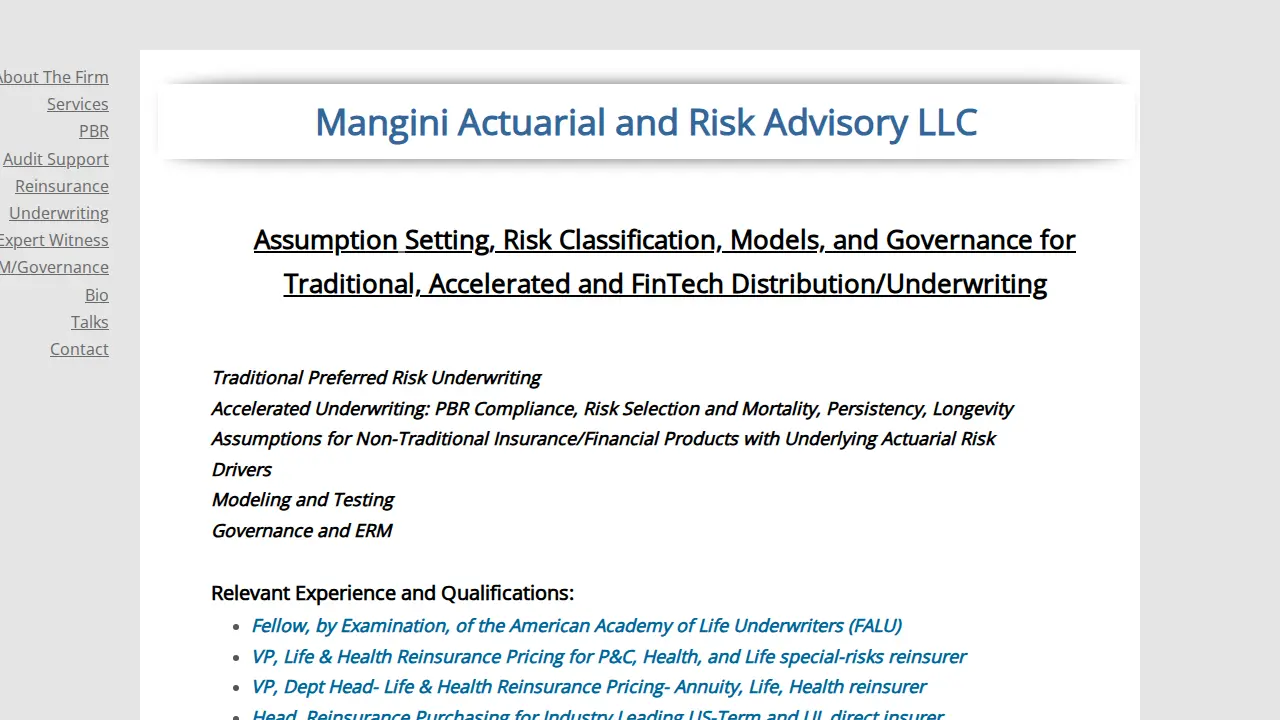 Mangini Actuarial page