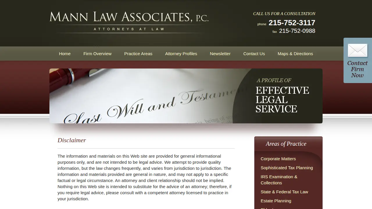 Mann Law Associates page