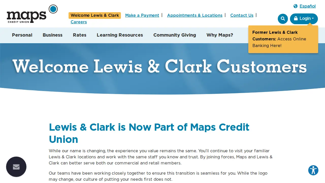 Maps Credit Union Oregon City Branch (formerly Lewis & Clark) page