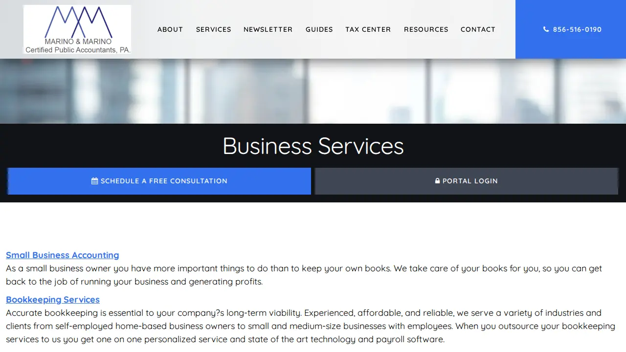 Marino and Marino Certified Public Accountants, PA page