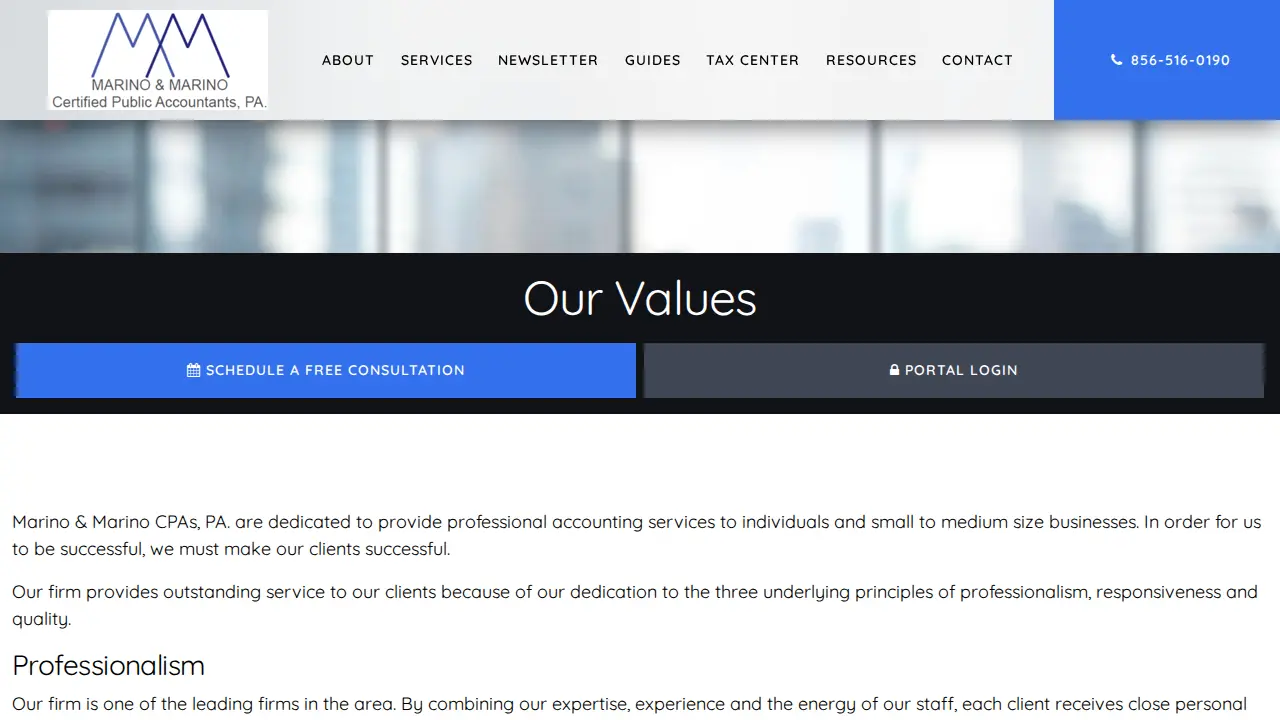 Marino and Marino Certified Public Accountants, PA page