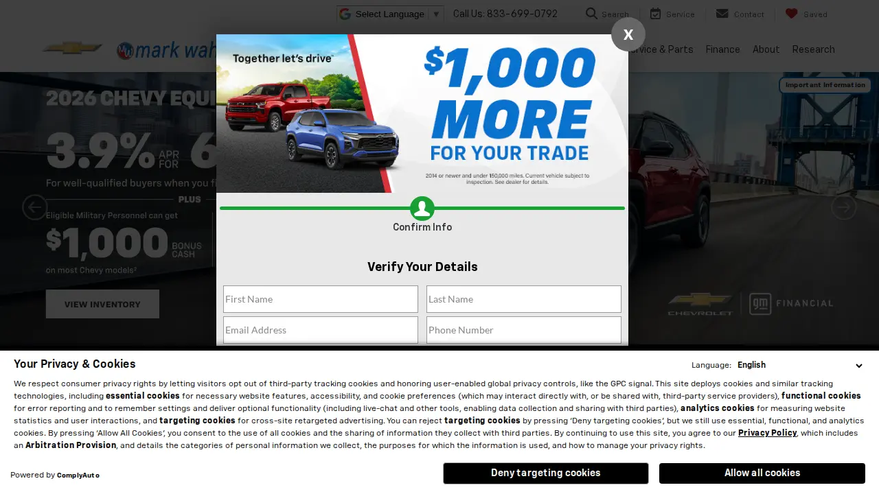 Mark Wahlberg Chevy Columbus Service Center page