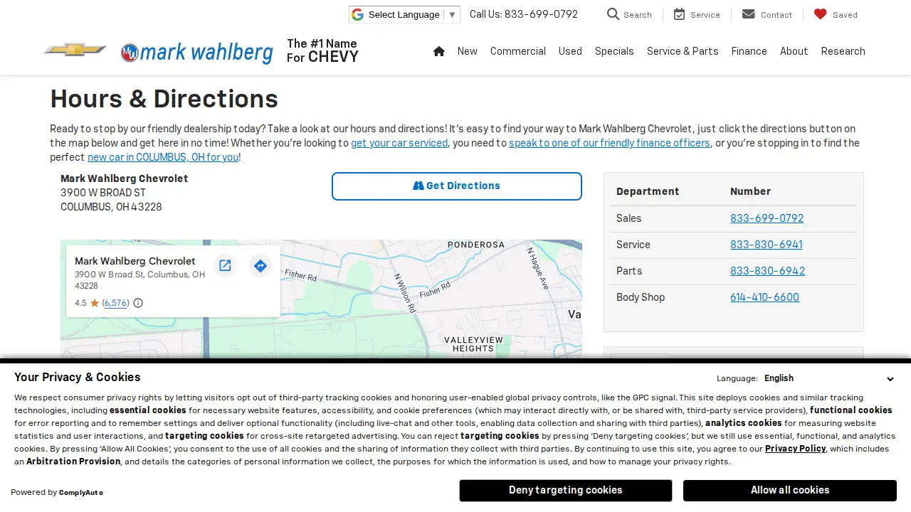 Mark Wahlberg Chevy Columbus Service Center page