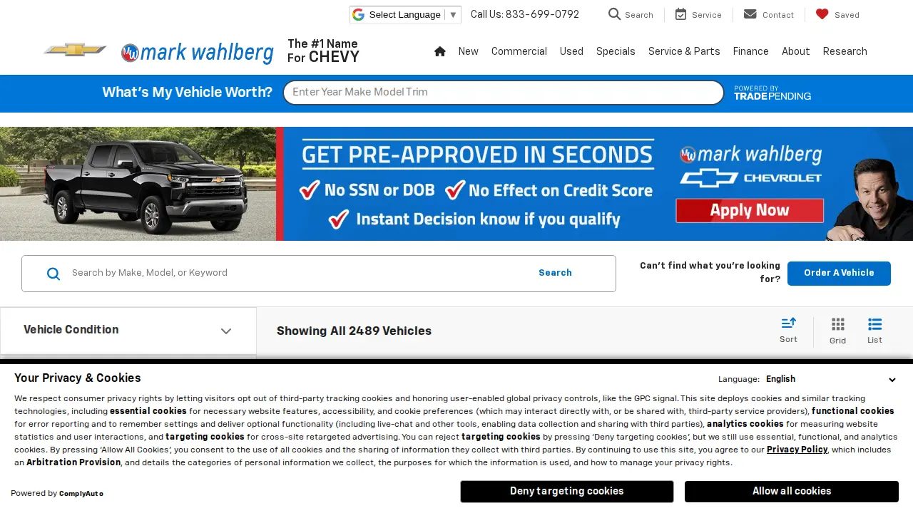Mark Wahlberg Chevy Columbus Service Center page