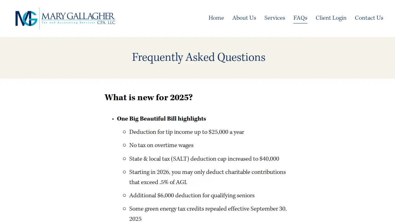 Mary Gallagher CPA, LLC page