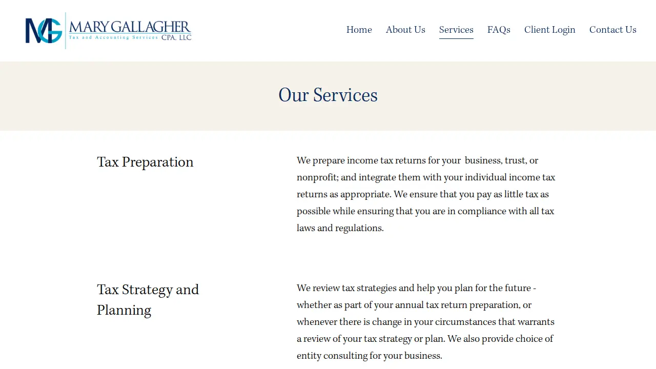 Mary Gallagher CPA, LLC page