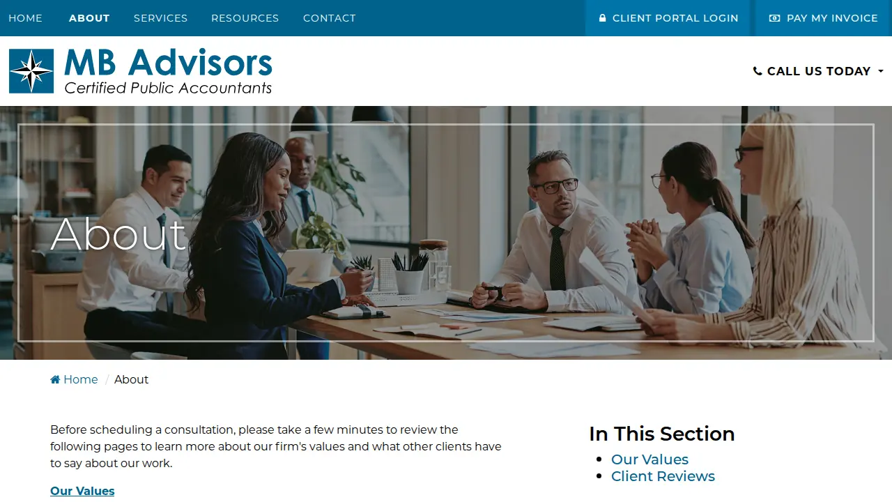 MB Advisors Certified Public Accountants page