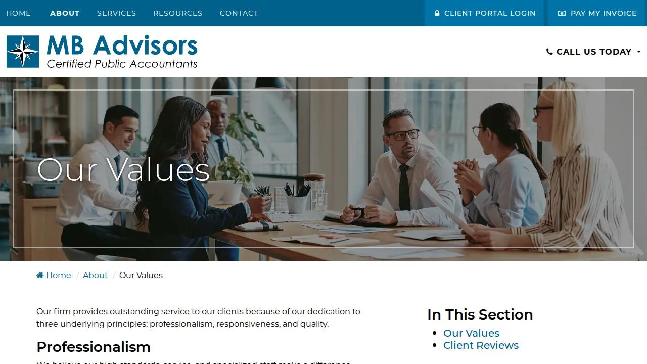 MB Advisors Certified Public Accountants page