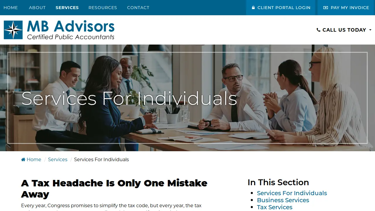 MB Advisors Certified Public Accountants page